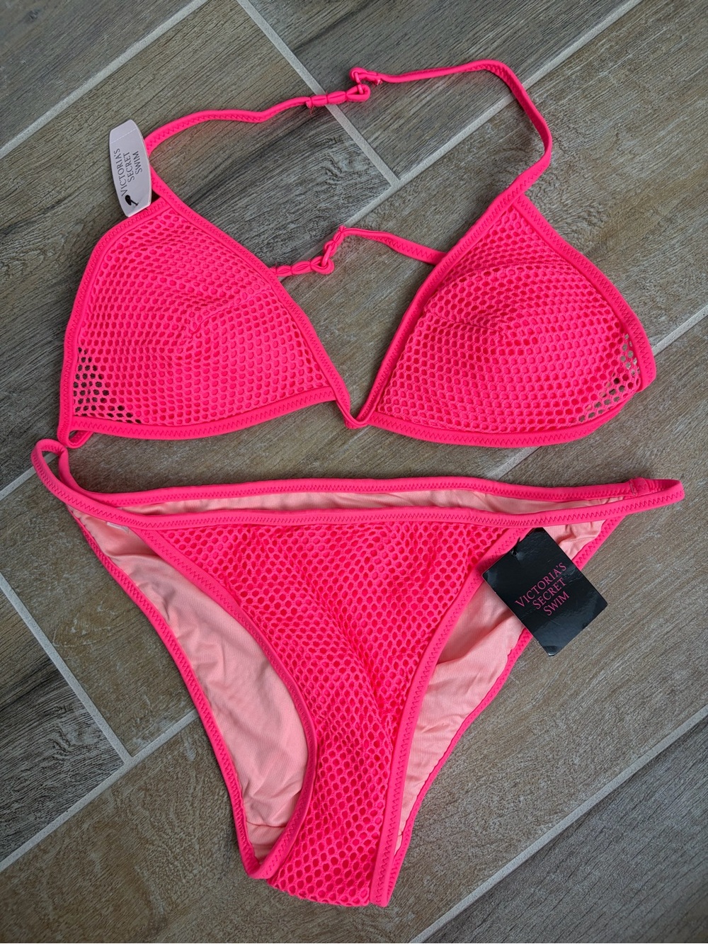 Victoria's Secret Hot Pink Mesh Triangle Bikini